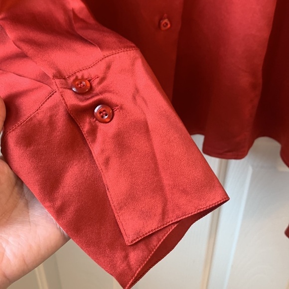 Marina Rinaldi Camicia 100% Silk Satin Red Button Up Shirt size 25 L/XL - Picture 6 of 11